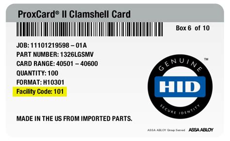 facility code for proximity cards